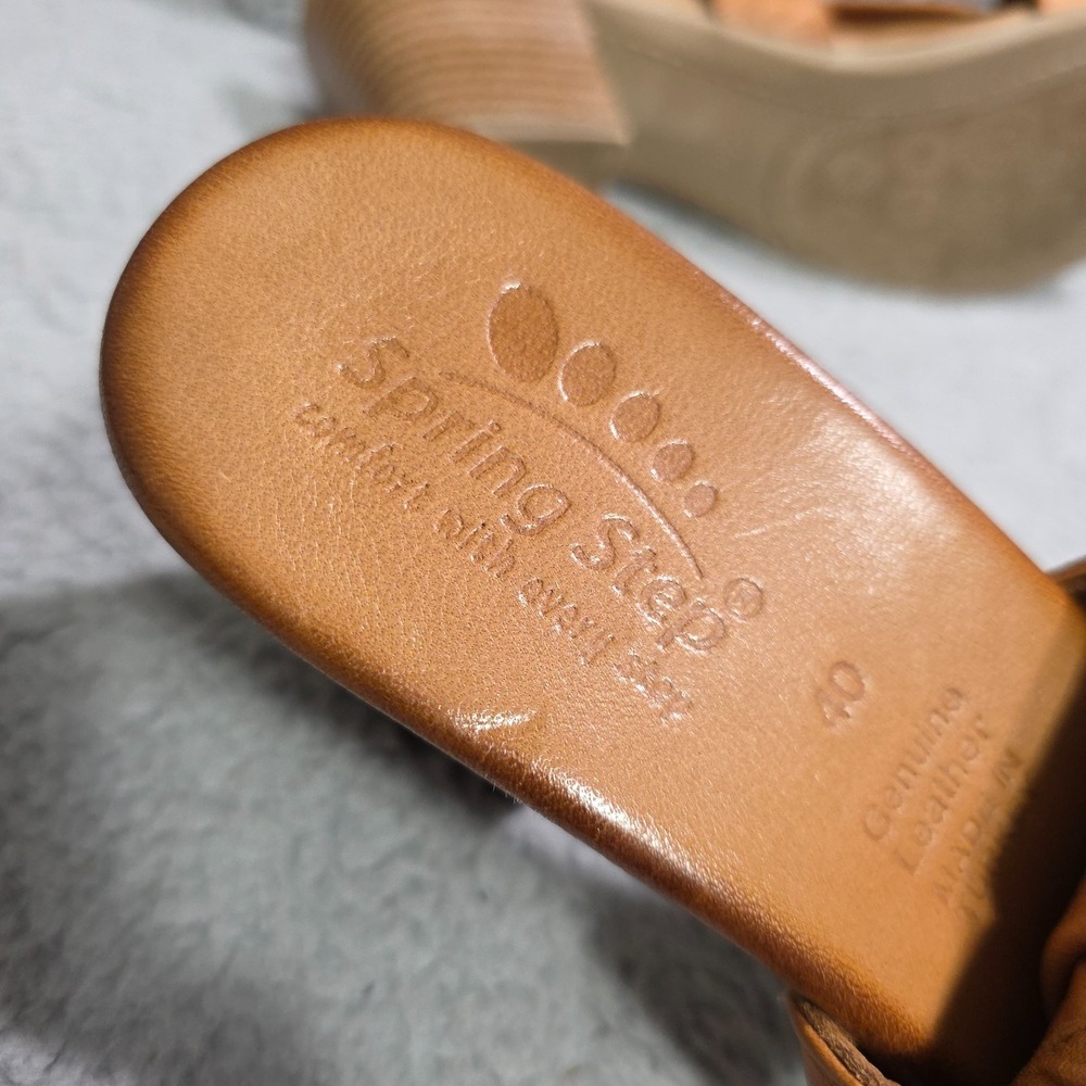 Women Vintage Style 70s 9.5 / 40 Spring Step Madeleine Brown Leather 3" Heel - Picture 6 of 8